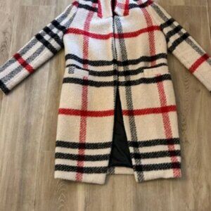 Storets Blair Eadie Beige Red Plaid Trench wool Coat size S